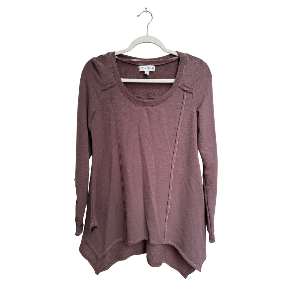Knox‎ Rose Tunic Top Long Sleeve Asymmetrical Hem Boho Brown Pullover Size Small